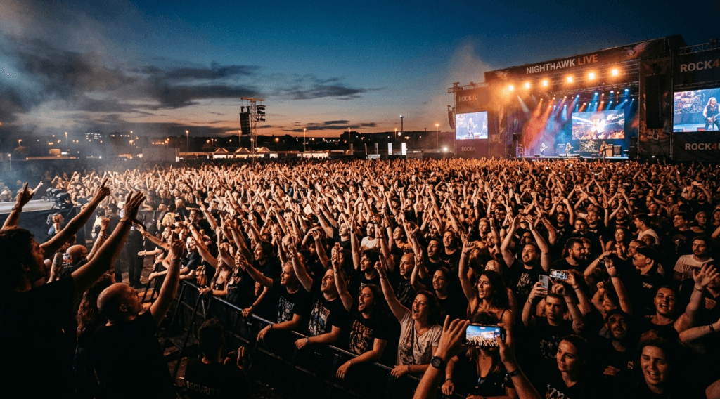 Público disfrutando en un concierto de rock en vivo.
